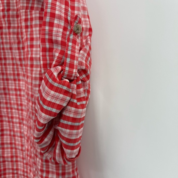 Eddie Bauer Women’s Nylon Camp Shirt Size 2X Red Plaid Roll Tab Button Up - Picture 5 of 9